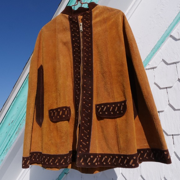 True Vintage Jackets & Blazers - Amazing‎ 70s suede leather zip up cape